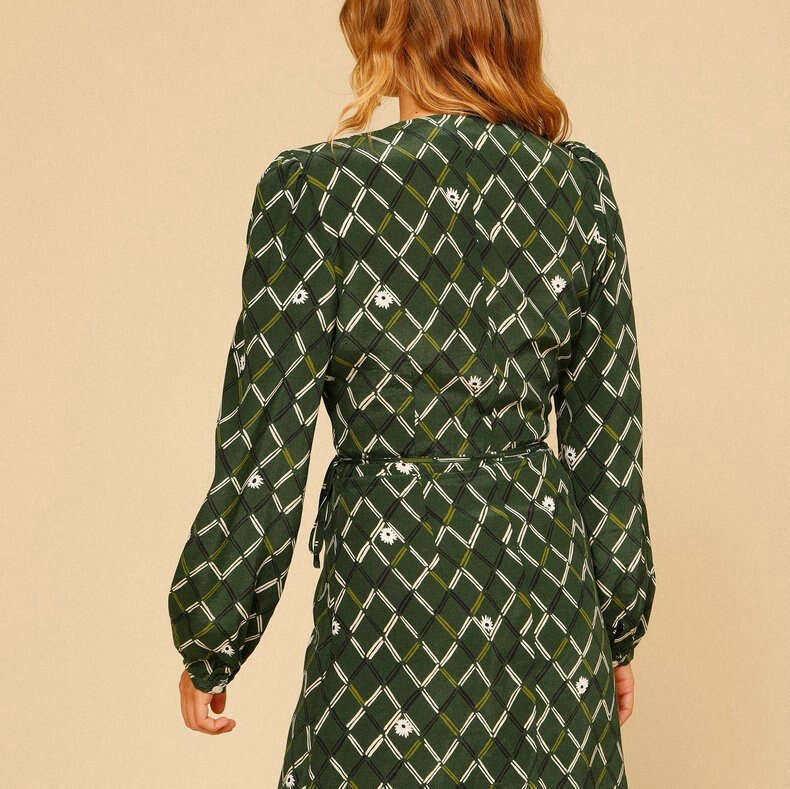 Luxury Dress Designer Dresses for Women 601 Spring Summer Liu Yifei Same Xu Hongdou 2025 Green Printed Short Long Sleeve Tea Dress French Style Women