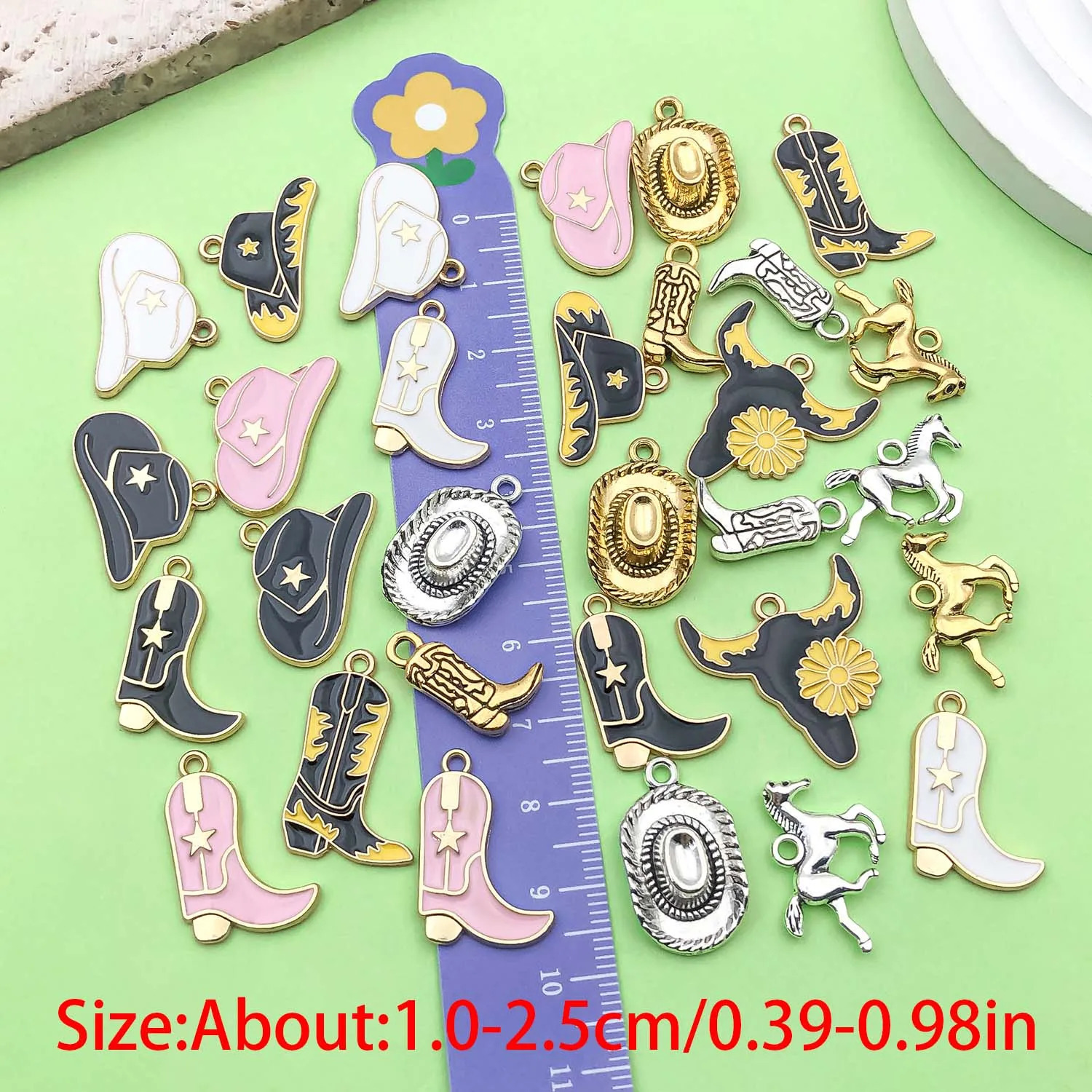 30pcs Western Cowboy Charms Alloy Western Horse Cowboy Hat Cowboy Boots Bull Head Pendants for DIY Jewelry Making Accessories 250609