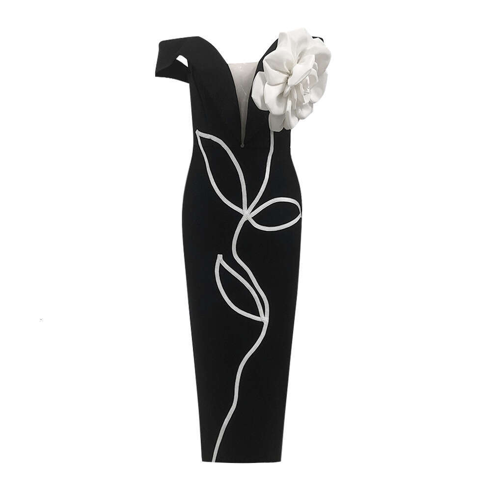 Autumn New Fashion Slimming Floral Strapless Dress Sexy Long Bandage Gown for Women