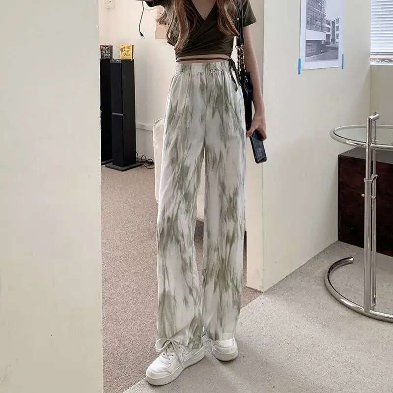 Clothing Baggy Loose Trousers Woman Wide Leg Womens Pants Fluid Beach Elastic Waist With Chic Elegant Outfits Summer Cotton 90s