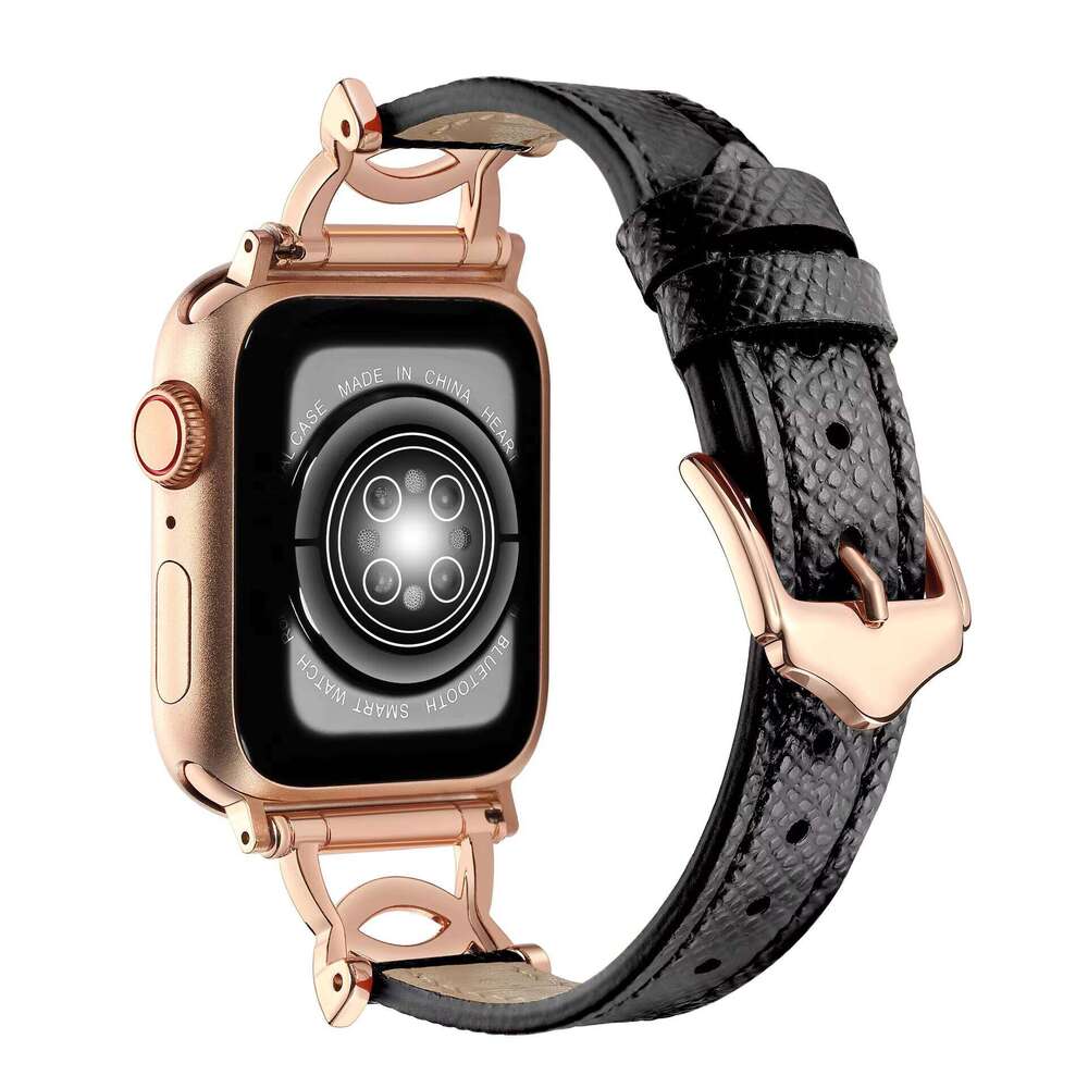 DHgargets Slim Metal C Buckle Strap Apple Watch Series 9 8 7 6 SE Women Leather Band for watch 5 4 Classic Design