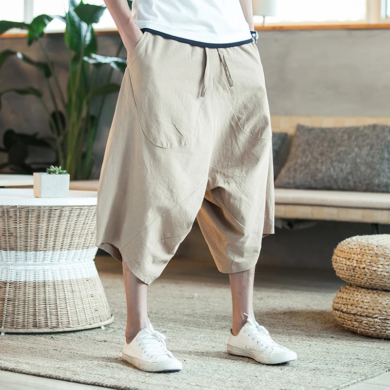 Men Harajuku Harem Pants Mens Summer Cotton Linen Joggers Pants Male Vintage Chinese Style Soild Color Calf-lenght Trousers 250614