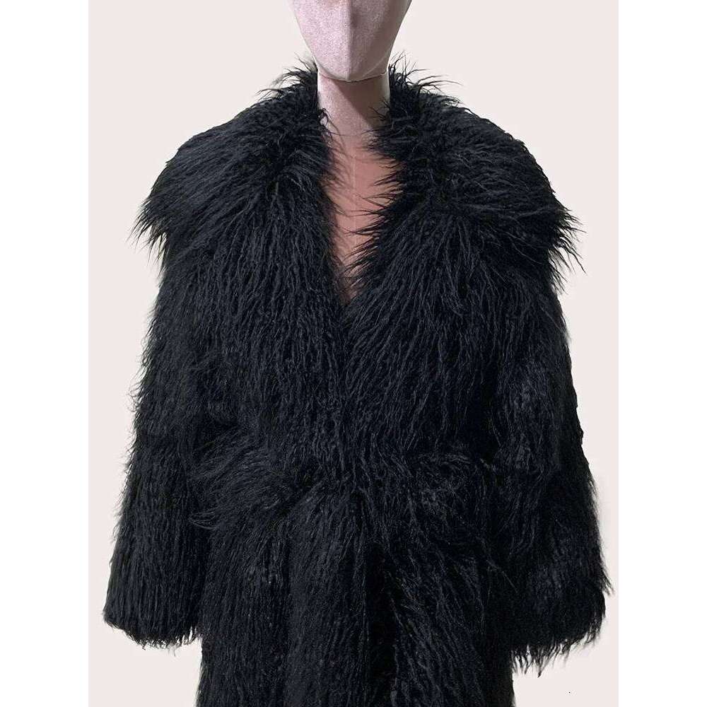 Mauroicardi Winter Extra Long Black Thick Warm Shaggy Fluffy Fuzzy Faux Fur Coat Women Sashes Elegant Maxi Furry Overcoat