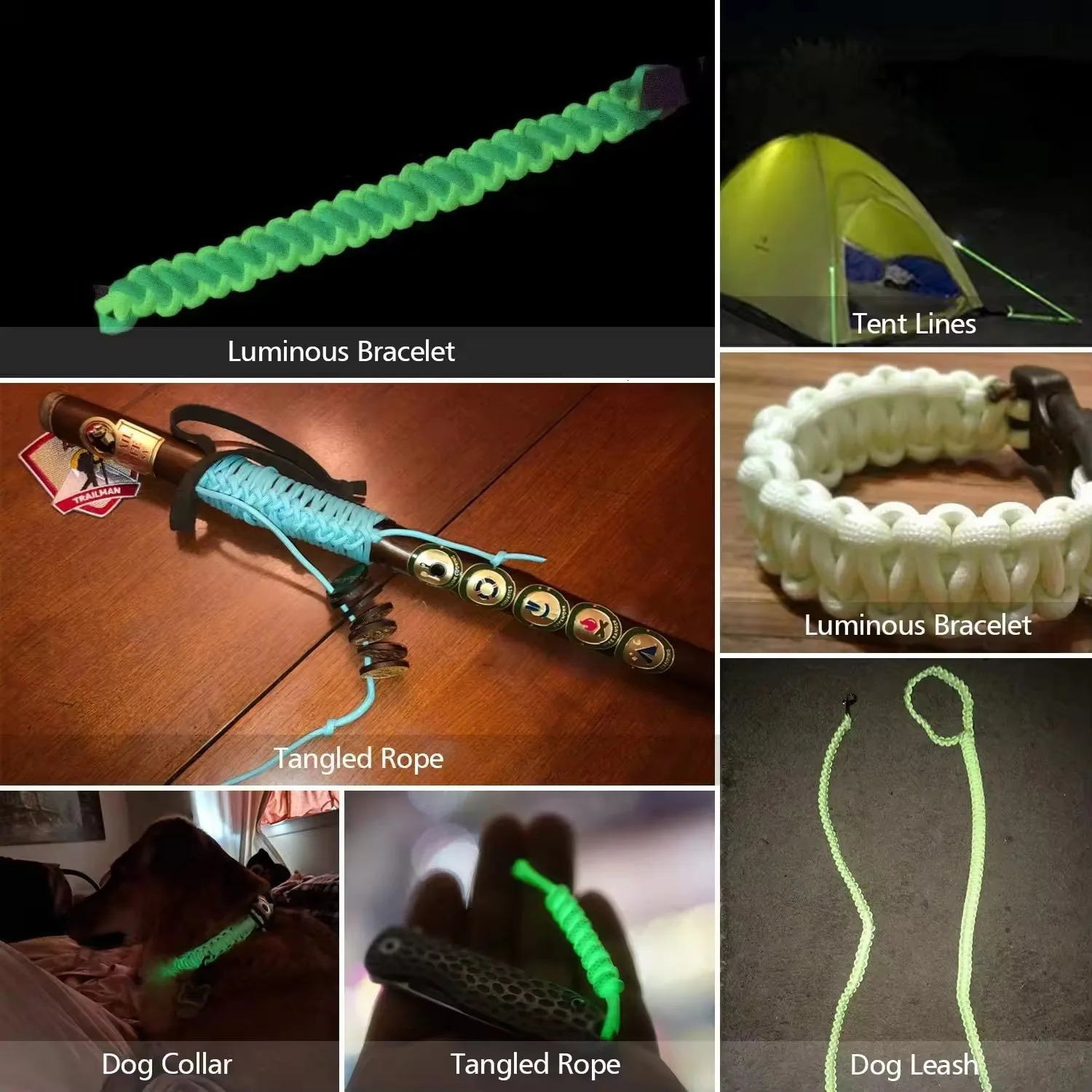 9Core Luminous Paracord Rope 550lb 4mm Nylon Tactical Survival Parachute Glow Dark Outdoor Lanyard Camping Tent Cord 250611