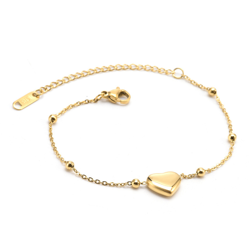 Light Fashion Personality Gold Round Bead Heart Bracelet for Women Design Titanium Steel Non-Fading Jewelry