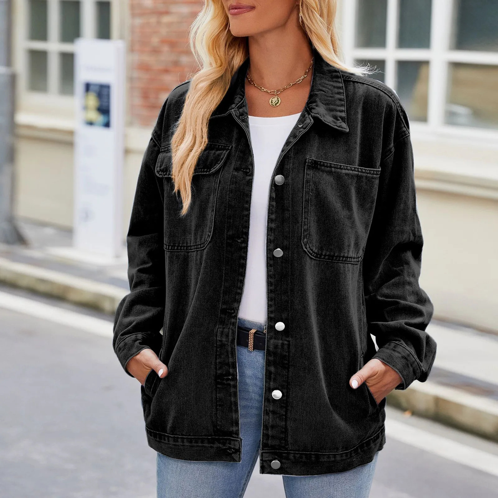 Single Breasted Oversized Denim Jacket Women Spring Autumn Vintage Washed Casual Jean Coat Loose Outwear With Pockets Loose Coat 250613