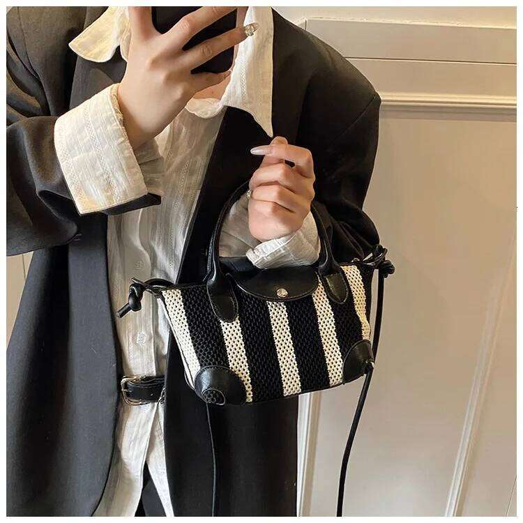 Women's Handbag. Korean Fashion Style, Handheld -like Design. Popular, Stylish Striped Fabric, Crossbody for Females
