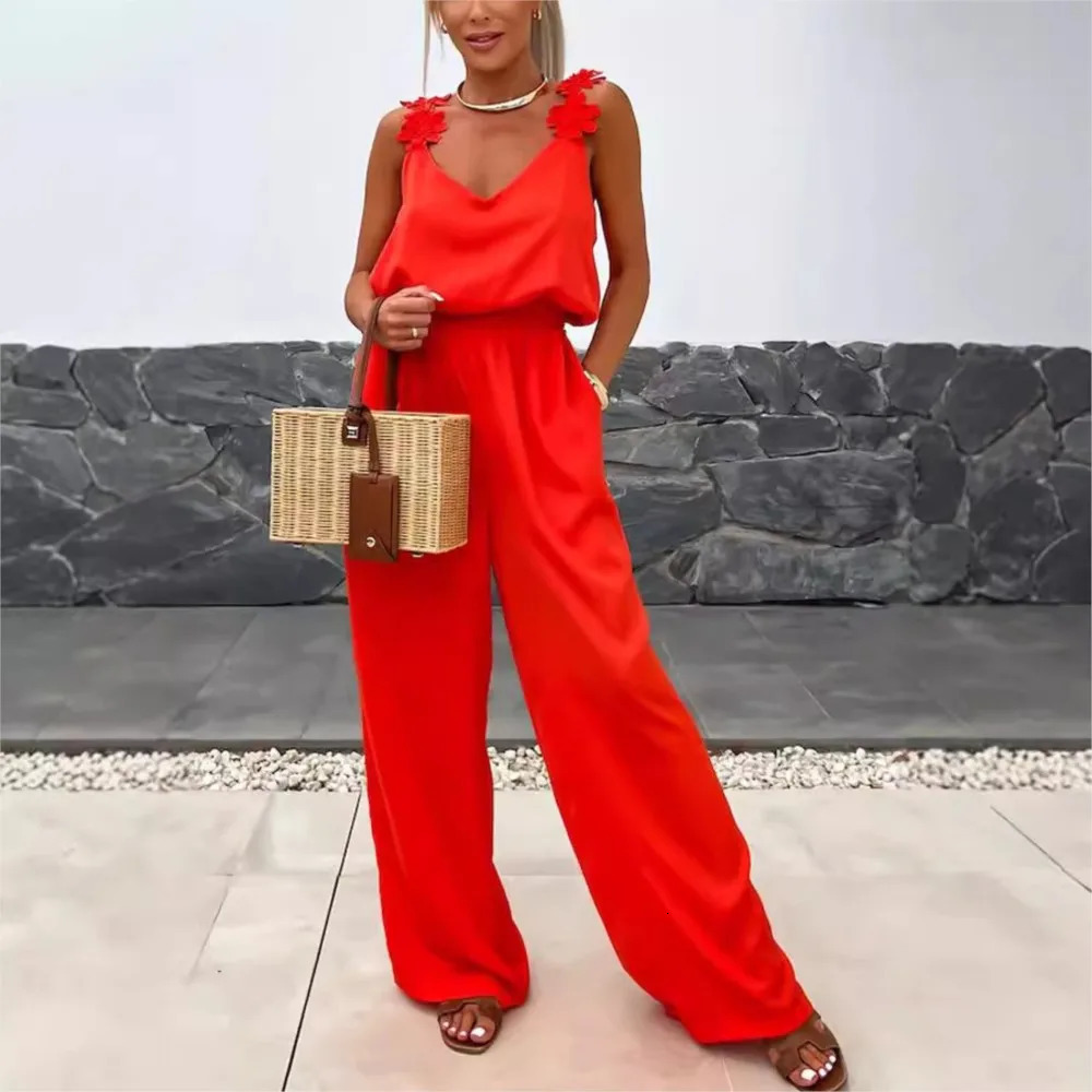 Spring Summer Sexy Suspender Jumpsuit For WomenS Fashion Waist Relaxed Sleeveless Vacation Female Elegant Jumpsuit Pants 250616