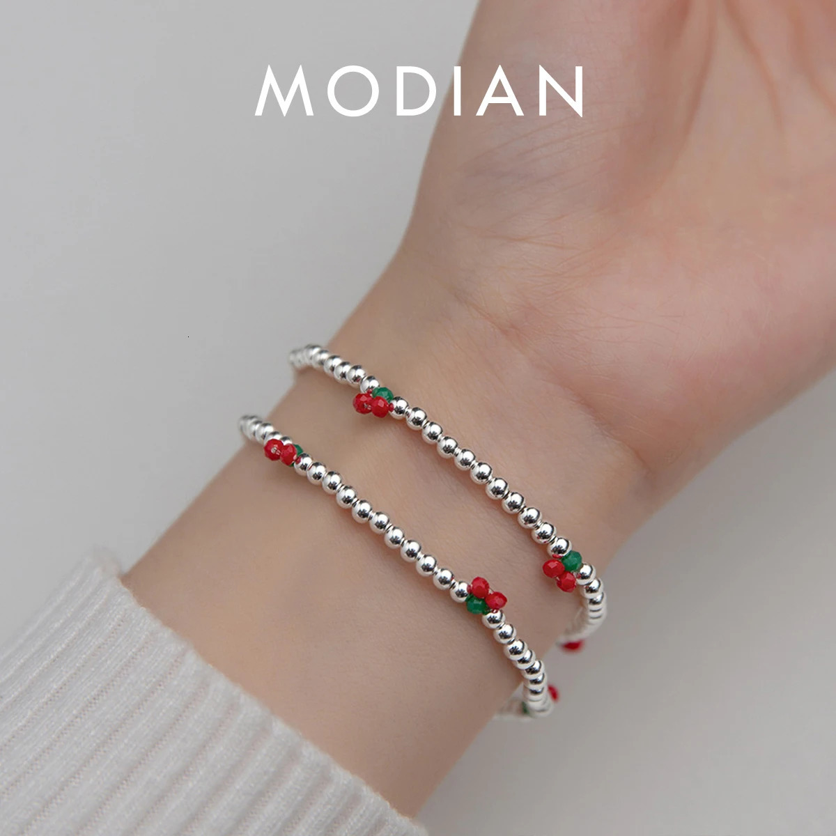 Modian Real 925 Sterling Silver Basic Cherry Round Beads Adjustable Bracelet for Women Charm Bracelet Fine Jewelry Birthday Gift 250611