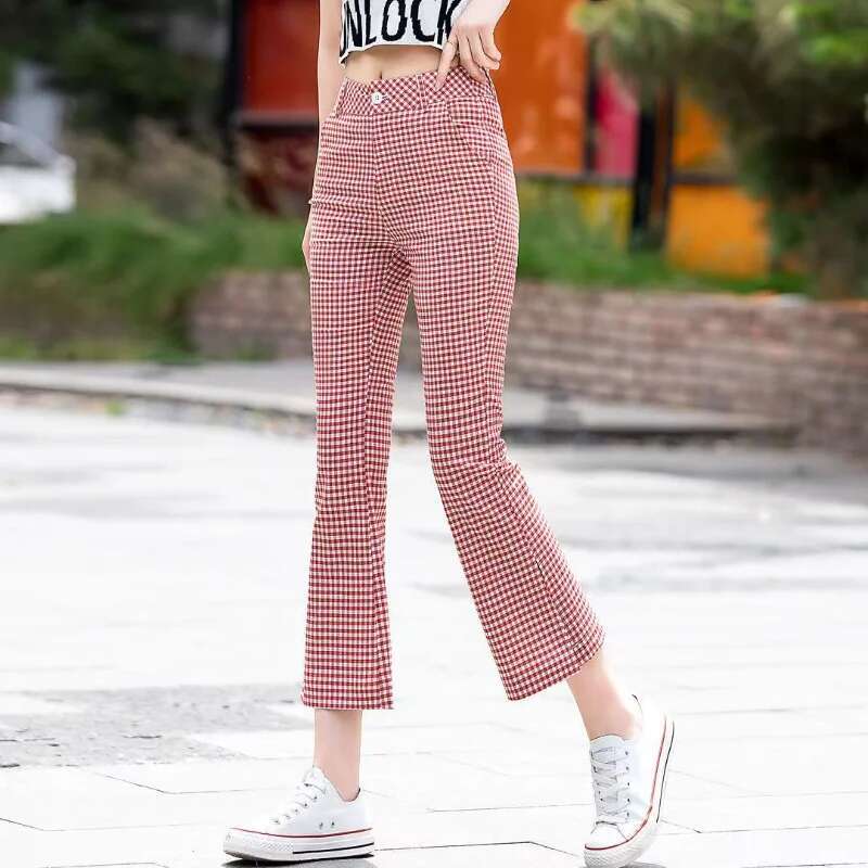 Plaid Skinny Womens Pants Leggings Slim Black Flare Clothing Trousers for Woman and Capris Low Waist G Comfortable Stretch 90s