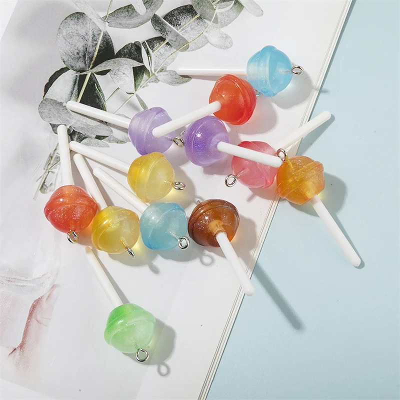 10Pcs Colorful Sugar Candy lollipop Resin Charms Kawaii 3D Pendant Charms For Jewelry Making Suppplies Keychain Diy Crafts 250609