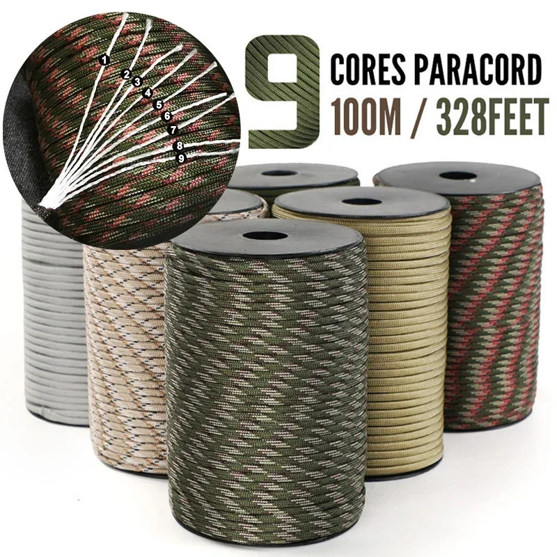 Military Paracord for Outdoor Survival 9 Strand 4mm 650 50m 100m Tactical Parachute Cord Camping Weaving Rope 250611