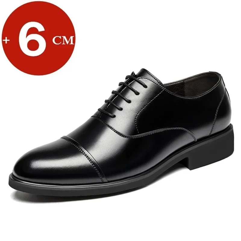 Men 37- Mens Flat / 6CM Heightening Elevator Shoes Business Formal Leather Shoes Man British Casual Wedding Suit Shoes 250613