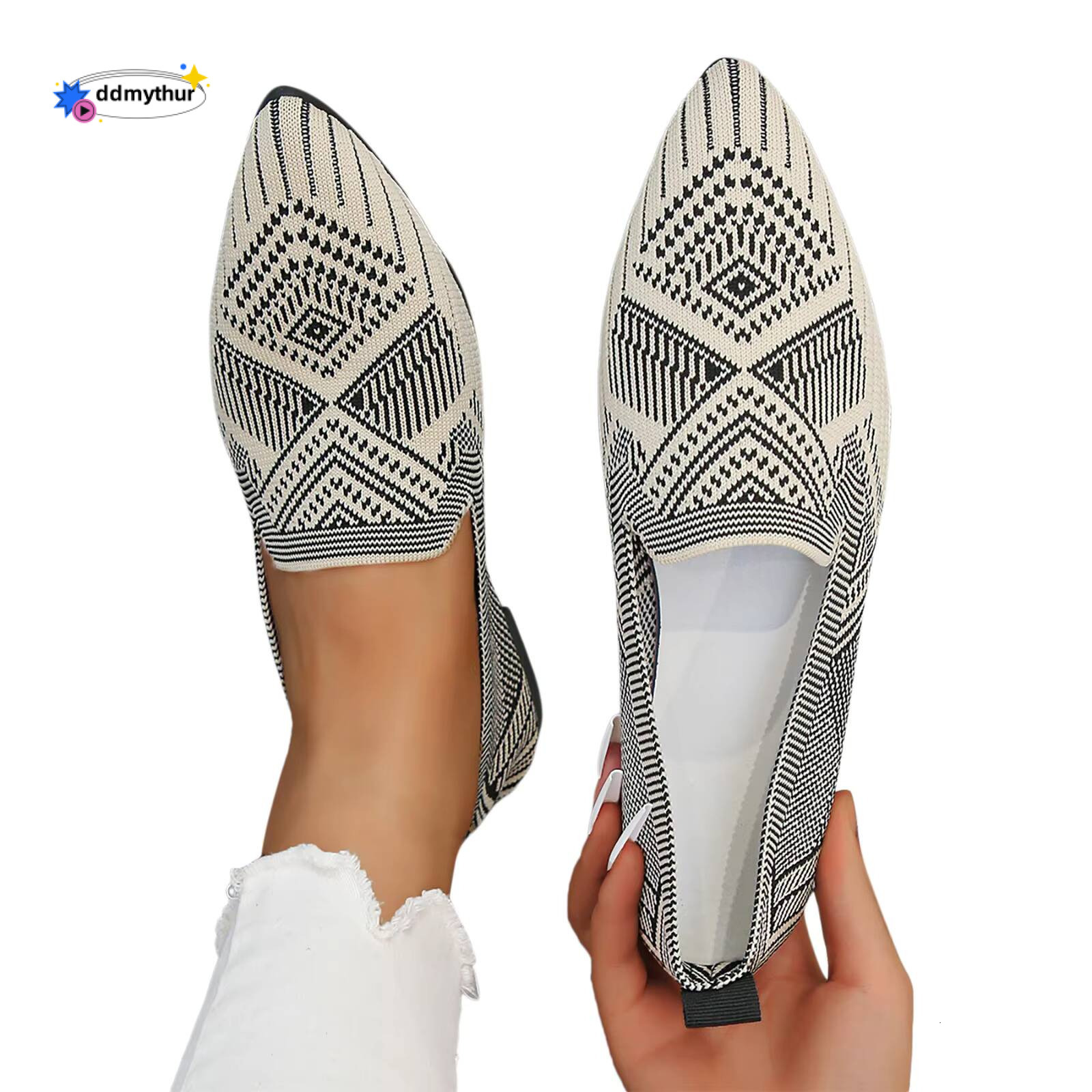 Women's Mesh Soft Sole Non Pointed Toe Breathable Slip On Flat Shoes Knitting Platform Shallow Mouth Walking Sandals ddmythur