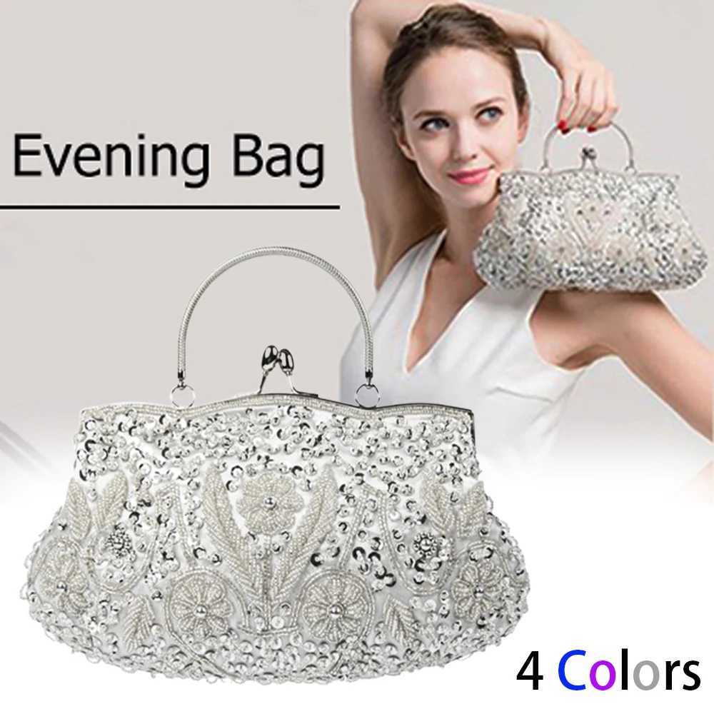 Womens Handbag Floral Designer Evening Bag Beaded Sequin Design Vintage Kissing Lock Satin Purse Bag Wedding Party Clutch Bags Z250617