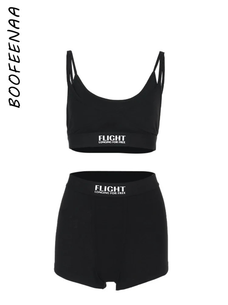 BOOFEENAA Sporty 2 Pieces Set for Woman Outfit Crop Top and Shorts Matching Sets Active Wear Summer Clothes 2025 C66CB13 250612