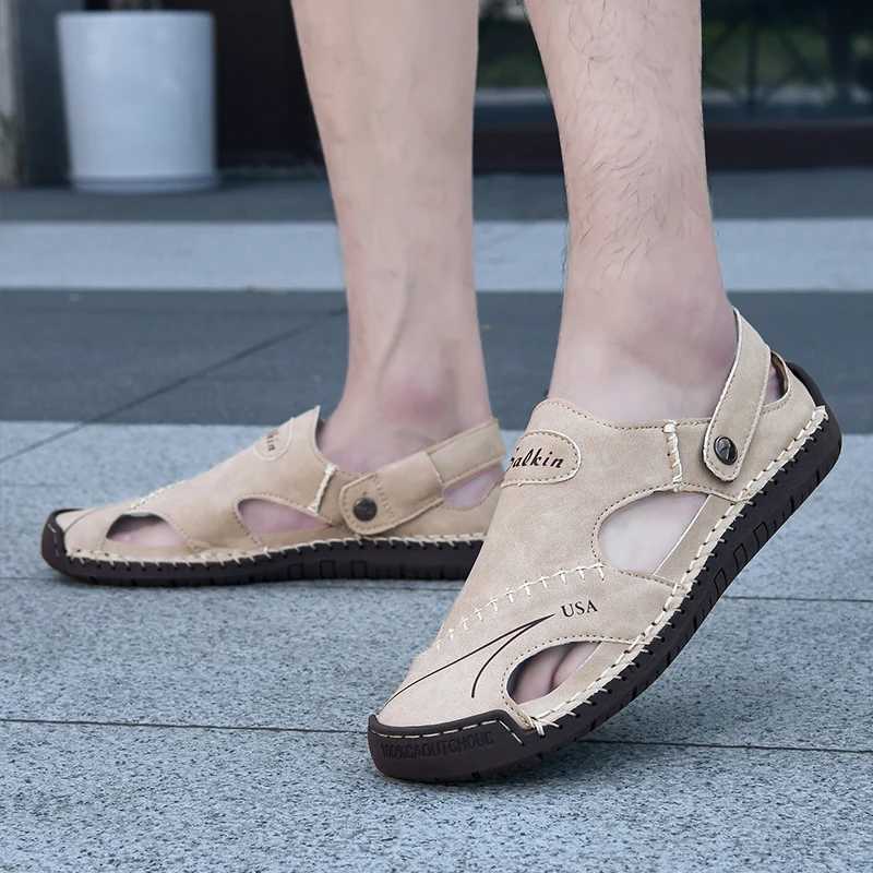 New Handmade Summer Sandals Men Breathable Leather Shoes Man Outdoor Men Sandals Antiskid Beach Sandals Hollow Shoes Fashion Z250617