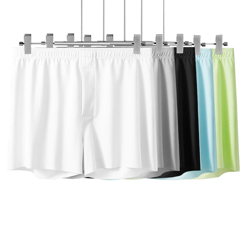 4pcs Male Pants Men Ice Silk Boxers Shorts Loose Mid-Waisted Mens Plus Size Underwear Homewear Comfortable Panties 250529