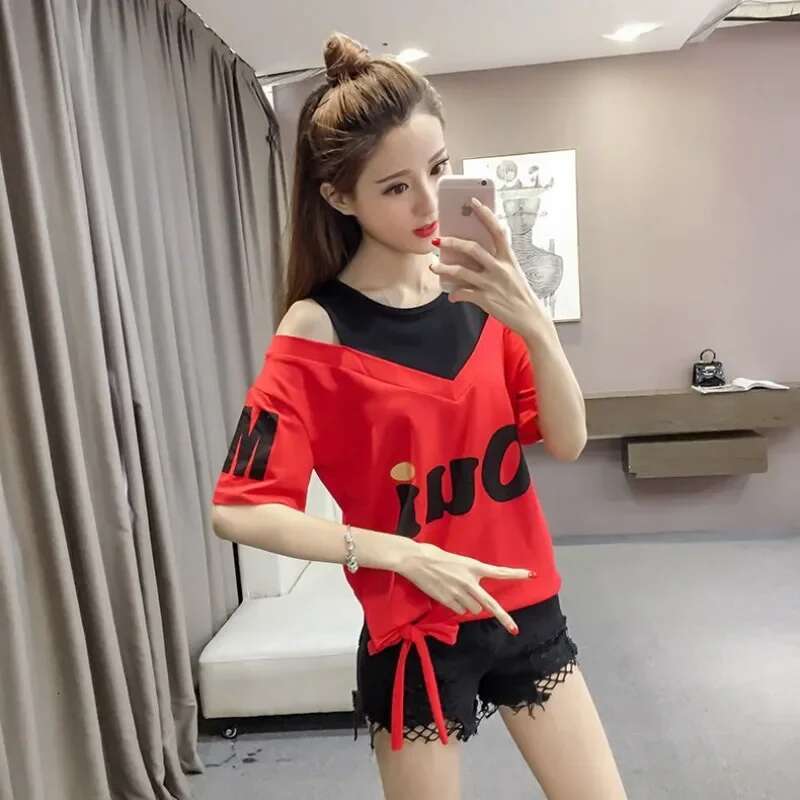 Tops Woman Short Sleeve Graphic Summer T Shirt for Women Outfit Yellow Off Shoulder Sale Fashion Womens Clothing 2025 Goth Kpop