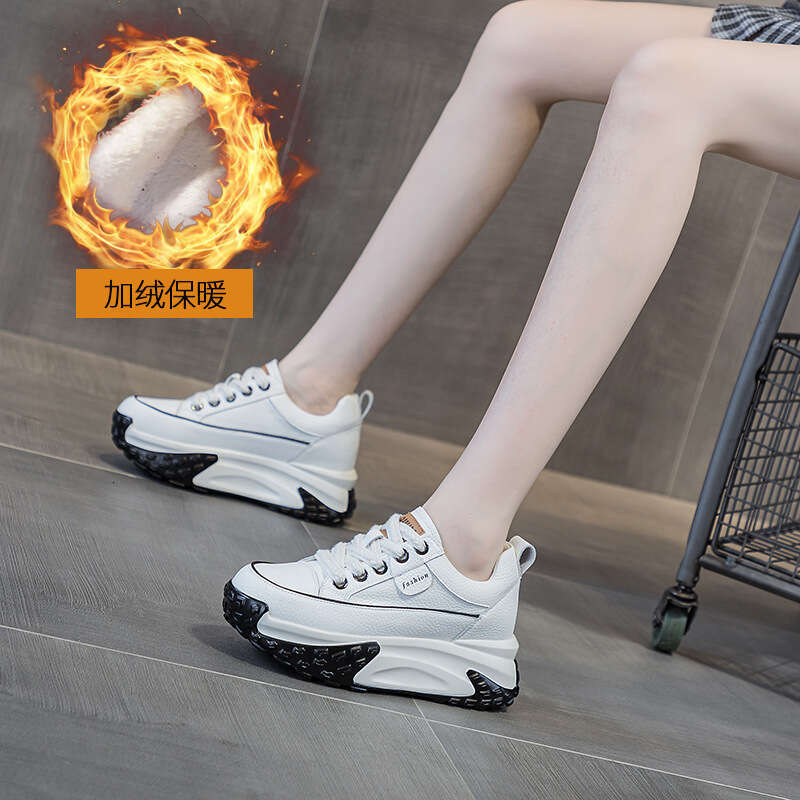 Leather Surface Platform Dad For Women, Autumn 2025 New New Lightweight Hidden Heel Casual Sneakers, Thick Sole Single Shoes