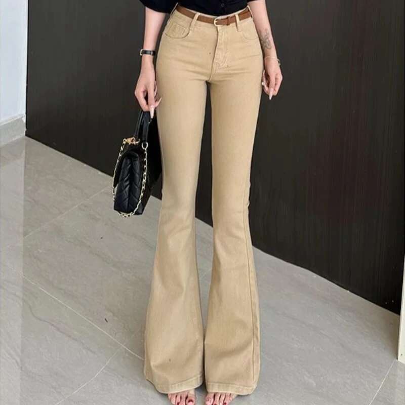 Skinny Slim Fit Cowboy Pants for Woman Wide Leg Flared Trousers Grunge Y2k Harajuku Fashion Wholesale Spring Womens Flare Jeans