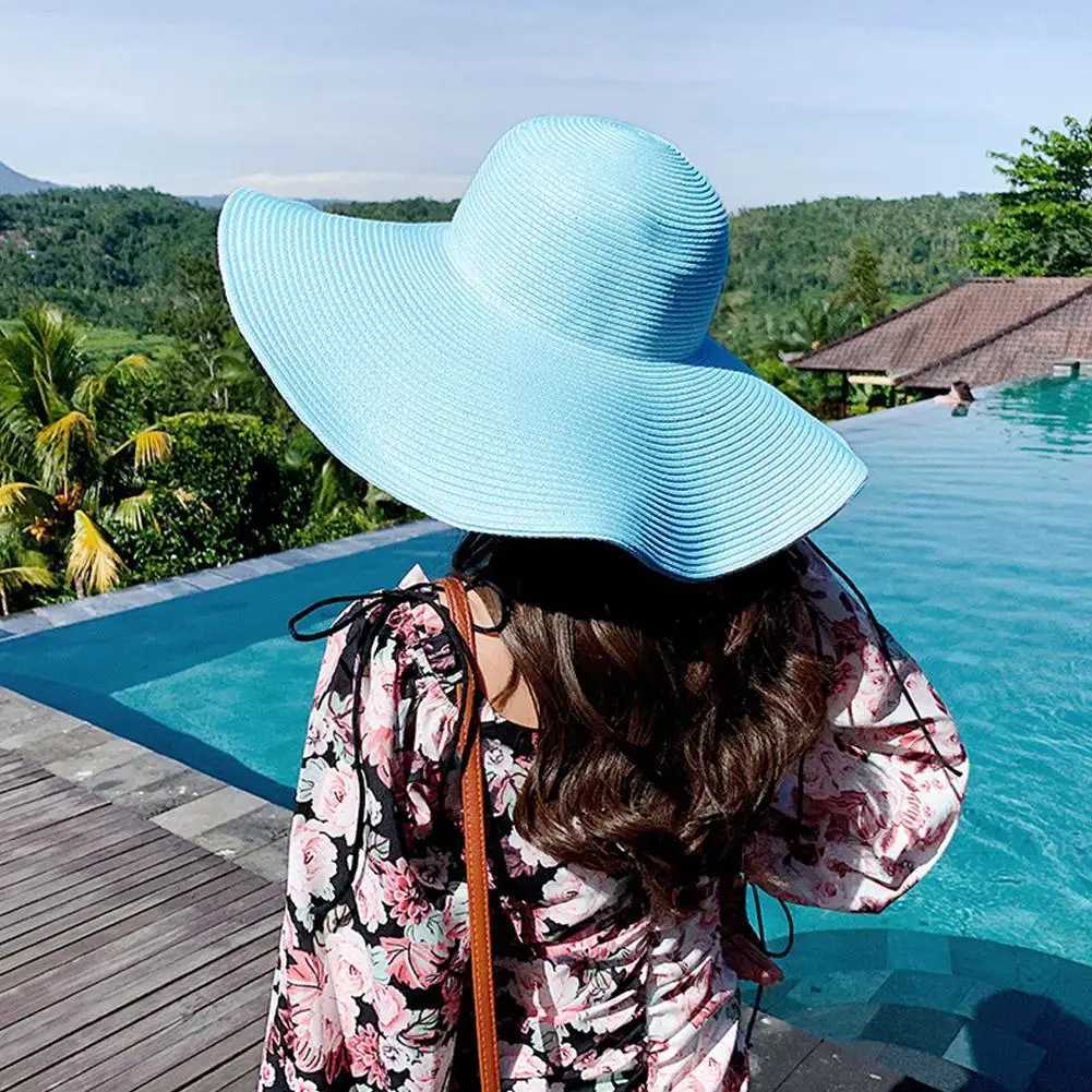 Sun Hat Oversized Collapsible Sunshade UV Block Beach Hat Straw Hat With Wide Brim Travel Accessories For Women XJ250617