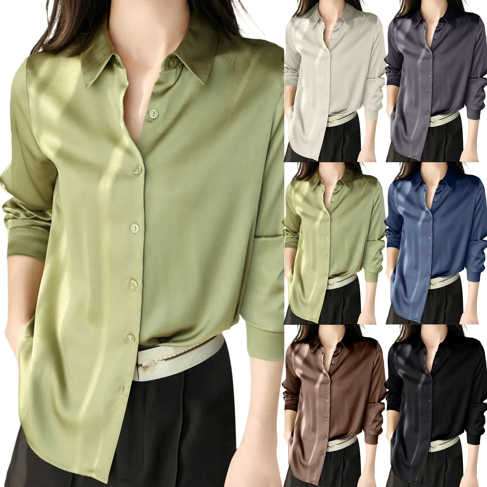 Korean Reviews Clothes Satin Silk Shirt Button Down Shirt Casual Loose Long Sleeve Office Work Long Edition Blouse Ropa De Mujer 250614
