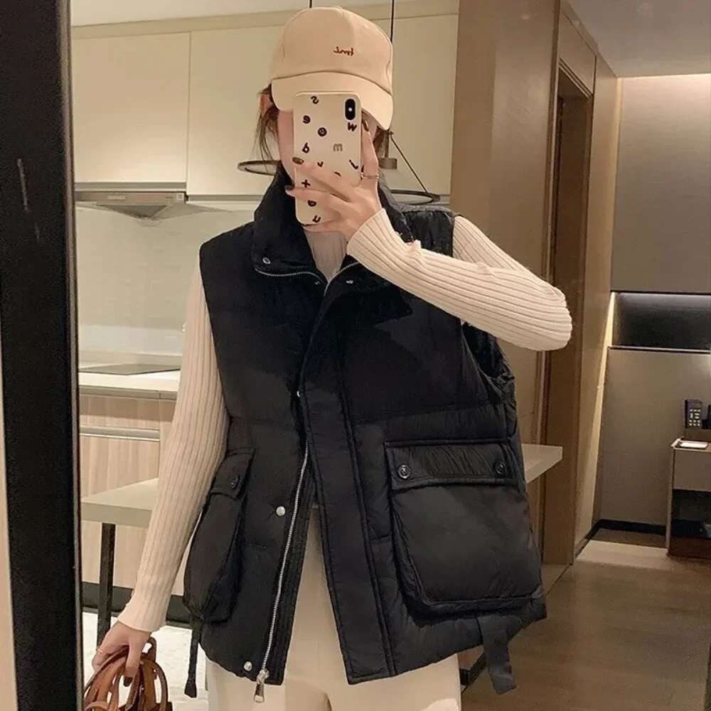 Womens Padded Cotton Vests Quilted Solid Color Demi-season Autumn Lady Giletes Clothes Fashion 2025 Warm Youthful New Outerwear