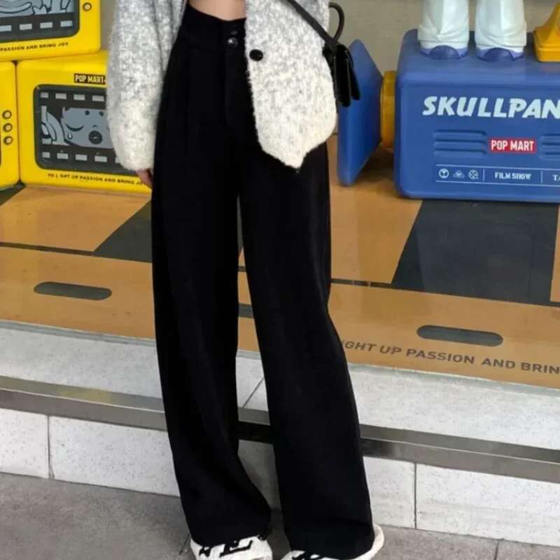 Womens Pants With Pockets Korean Fashion Female Trousers Loose Baggy Clothing Slacks Trends 2025 Y2k Streetwear Classic Elastic