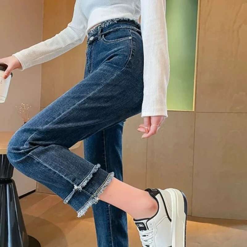 Spring Autumn Denim Pants for Women Straight Leg Woman Jeans Korean Popular Clothes Trend 2025 Emo Japanese Y2k Pant Trousers