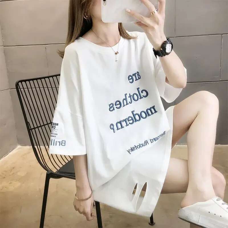 Womens T-shirt Cotton Baggy Graphic Summer Outfit Top Female Y2k Clothes Korean Popular Streetwear with Sleeves Sale Style Emo