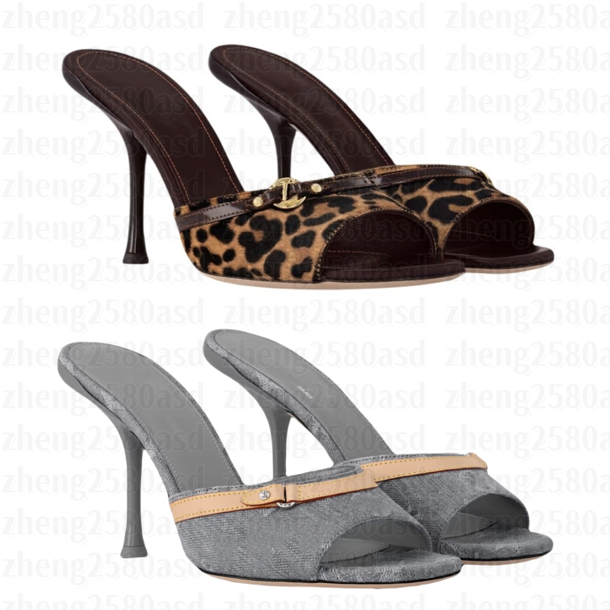 Lady 6am mule murakami Women Sandal Designer High heel wed dress for bride Pink Denim shoe Leopard Stiletto Kitten heels slingback Pumps Casual Luxury leather shoes