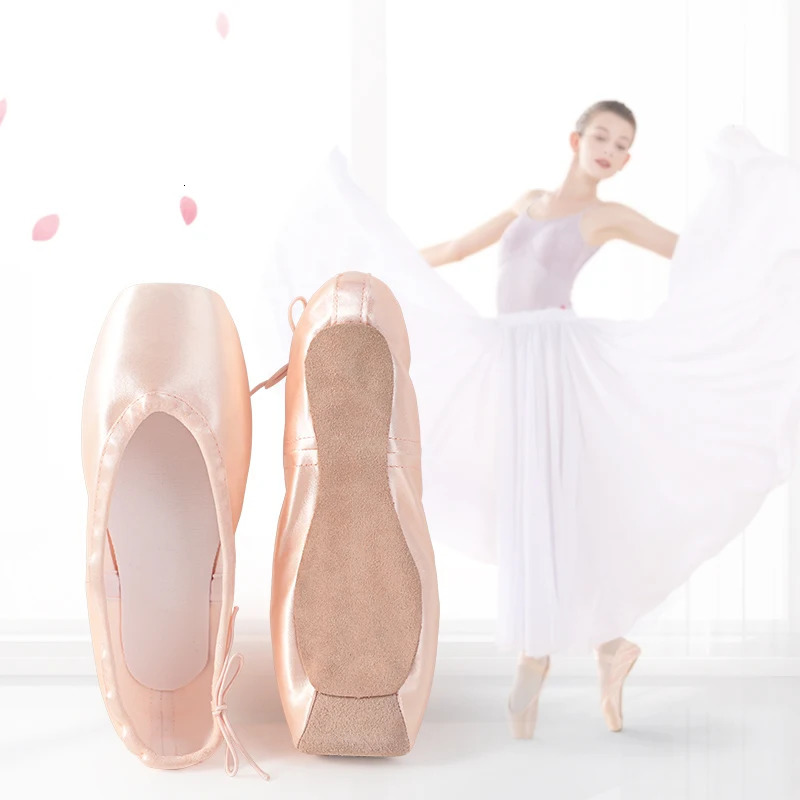 Professional Ballet Pointe Shoes With Genuine Leather Sole Women Satin Ballet Shoes With Ribbons For Professional Ballerina 250613