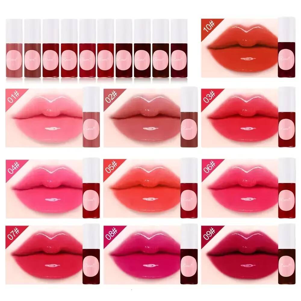 Mini 10 Colors Liquid Lip Gloss Waterproof Non-stick Long Lasting Sexy Red Mirror Glass Moisturize Lipstick Water Rouge Makeup happy
