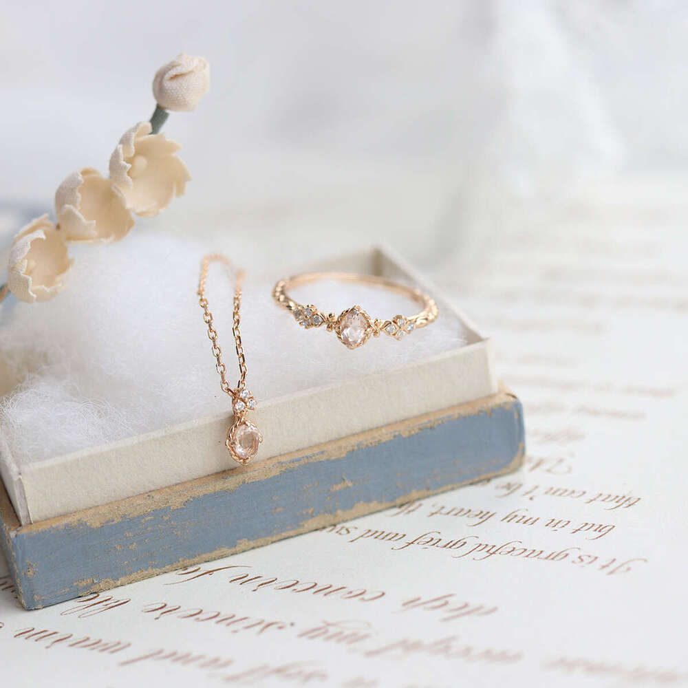 Mist Rose" Super Fairy Natural Nude Pink Morganite Exquisite Small Luxury Ring Necklace