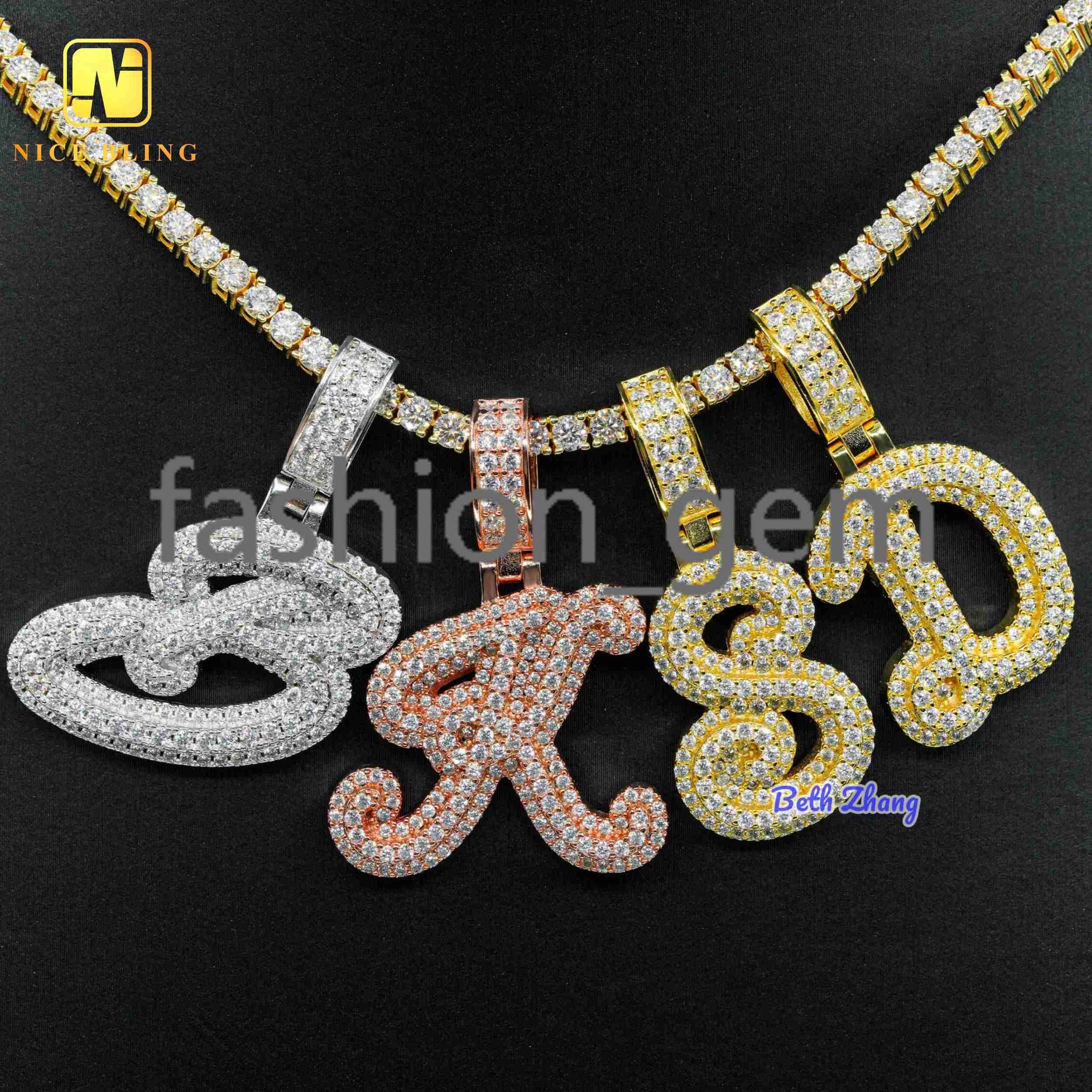 Customized Initial Letter Pendant 925 Silver Charms Hip Hop Moissanite Diamond Jewelry Iced Out Name Charm