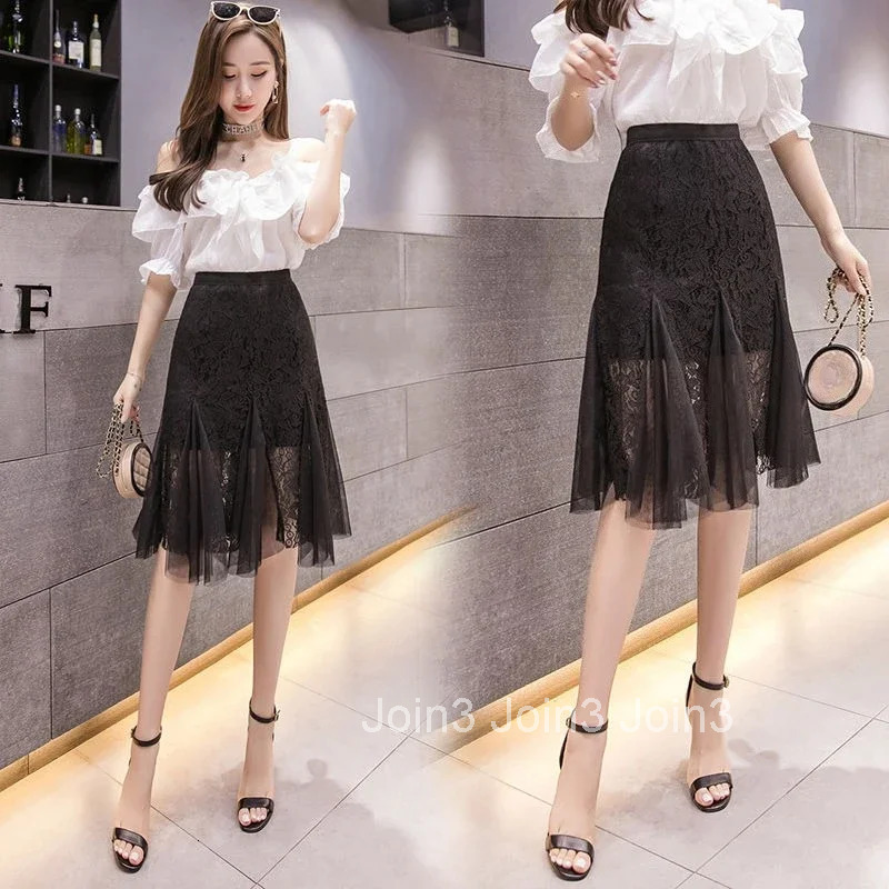 High Waist Midi White Tulle Patchwork Lace Mesh Skirts for Women Summer 2025 Aesthetic V Clothing Trend Harajuku Woman Skirt