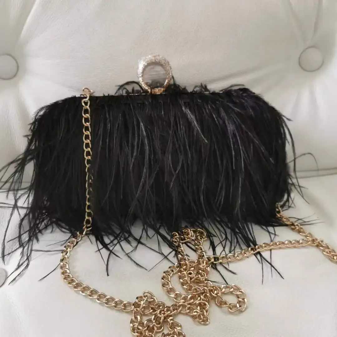Multicolored Ostrich Feather Purse Clutch Bag Evening Hand Purse With Knuckle Ring Purple/Pink/White/Black Purse Z250618