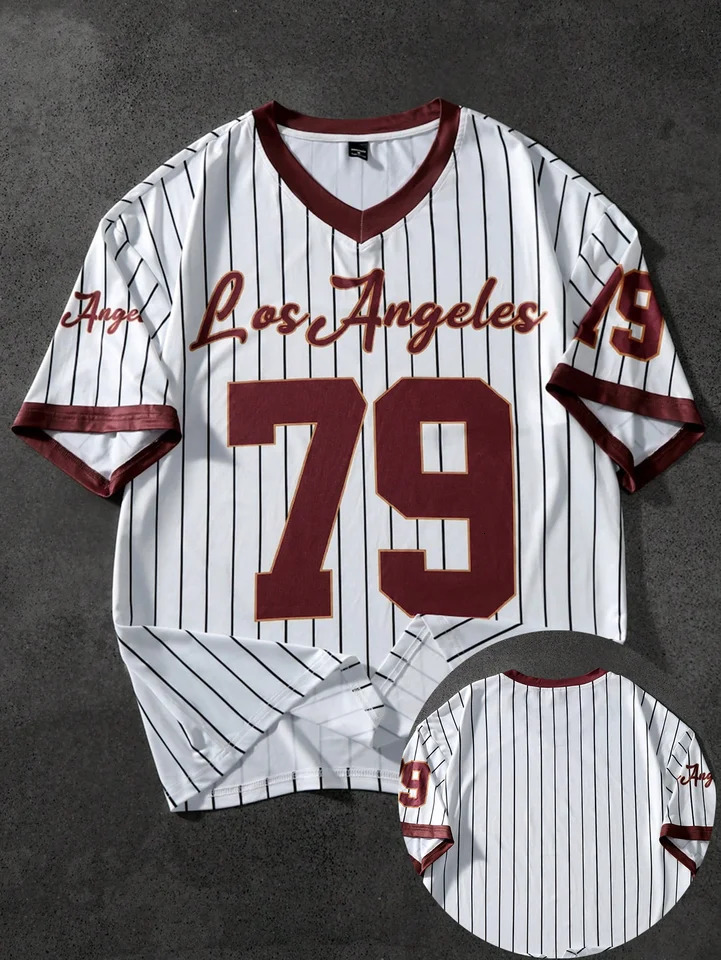 College print mens sweatshirt Vneck black shortsleeved shirt Retro fashion baseball style 250618