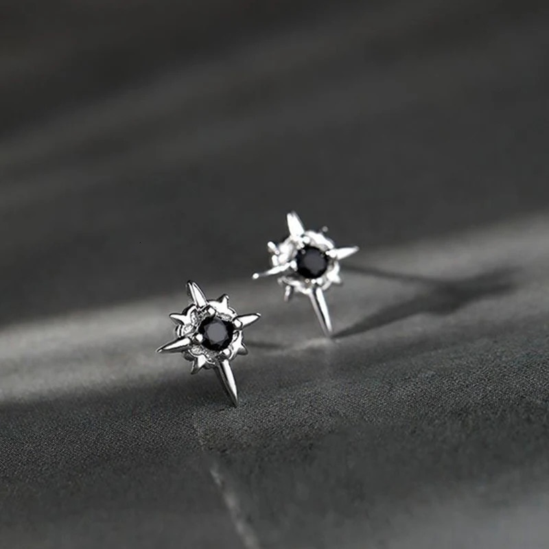 1Pair Trendy Black Zircon Star Stud Earrings For Men Women Couple White Personality Hip-hop Earrings Party Accessories Jewelry 250618