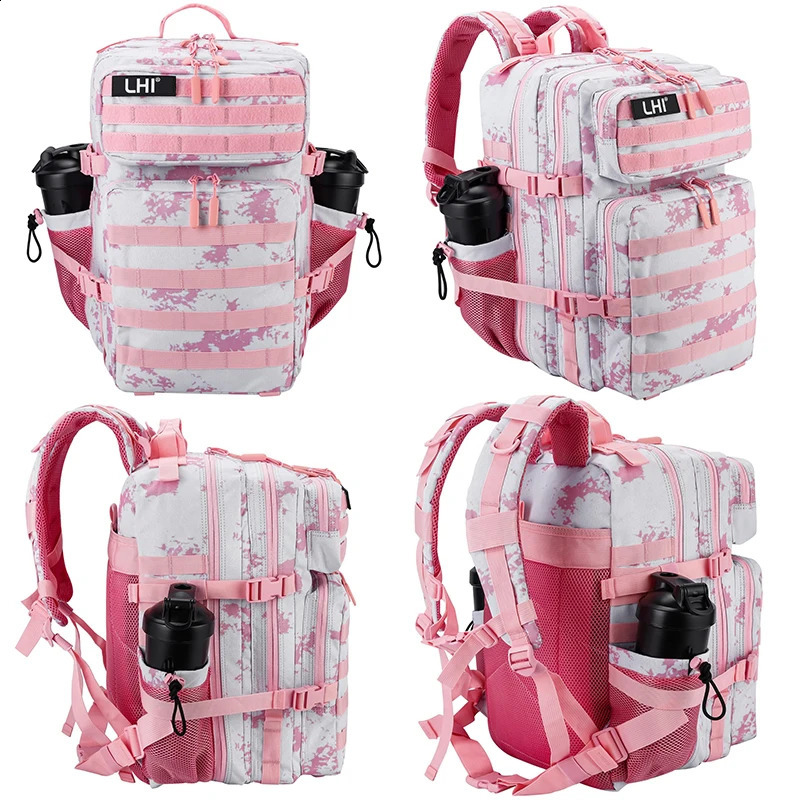 LHI 45L Tactical Backpack Waterproof Tie-Dye Sports Travel Daily Gym Rucksacks Weekend Overnight Daypack With Bottle holder 250617
