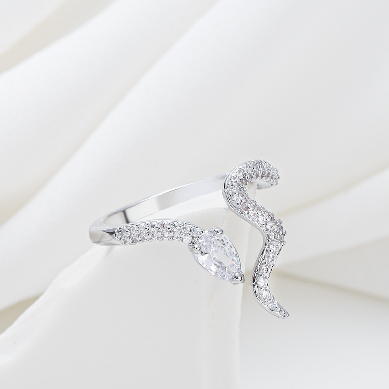 Korean Style Fresh and Simple Women's Ring, Personalized Twisted Snake Inlaid Zircon Adjustable Open Ring for Index Finger