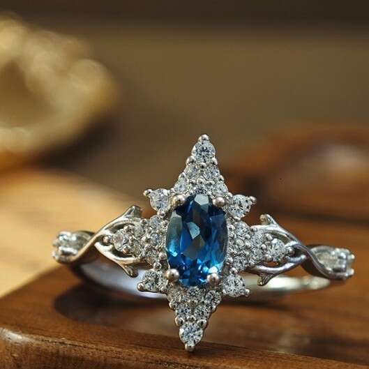 New Style Light Luxury Simple Elegant High Imitation Natural Blue Color Open Ring for Women Adjustable