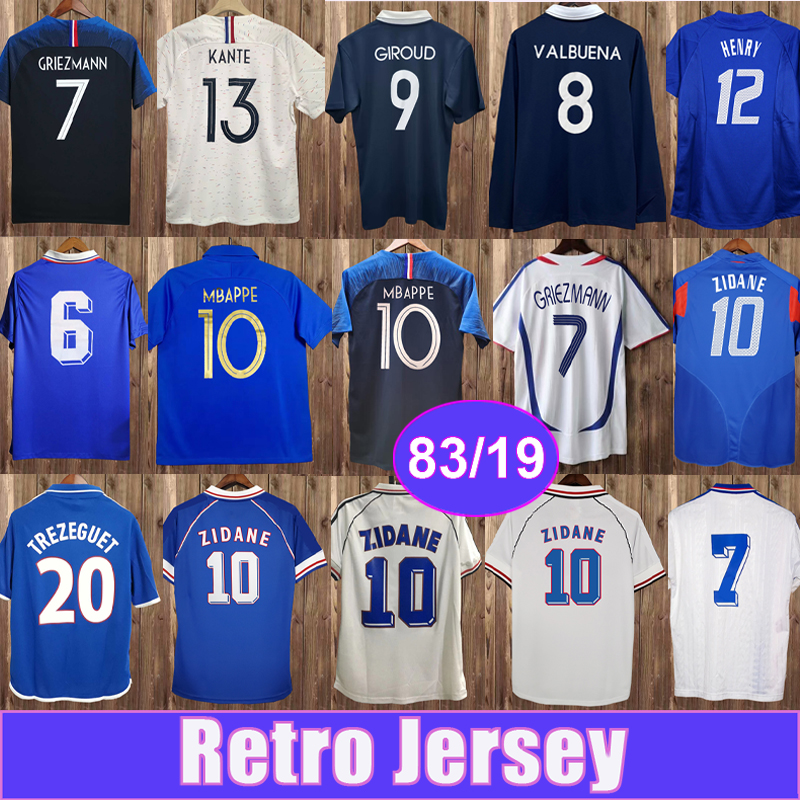 1983 2019 ZIDANE HENRY Mens RETRO Soccer Jerseys Long Sleeve DJORKAEFF VIEIRA GRIEZMANN vintage Home Away vintage Football Shirt Short Sleeve Uniforms