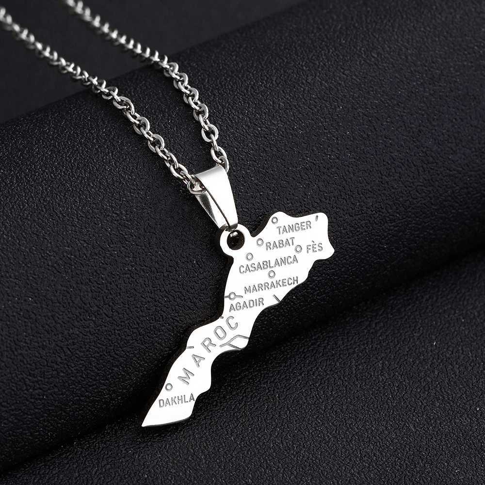 Morocco Map With City Pendant Necklace Stainless Steel For Women Girls Gold Silver Color Charm Fashion Female Choker Jewelry W250618