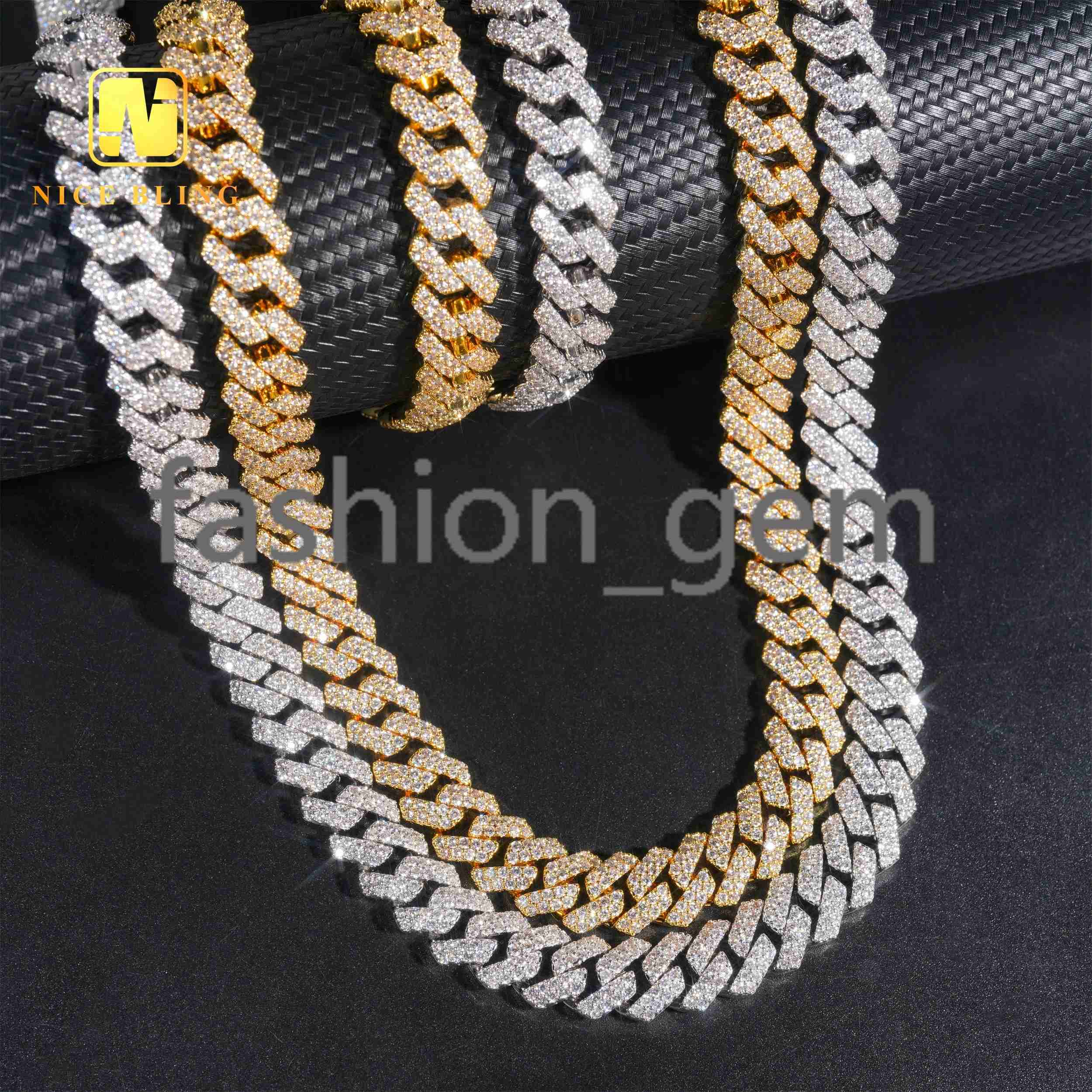 18K Gold Plated Brass Cuban Chains Fashion Hip Hop Men 12mm moissanite Cuban Link moissanite moissaniteia Necklace and Bracelet