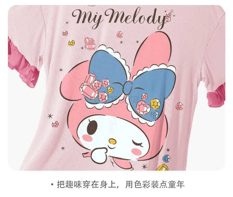Sanrio Anime Sanrio Nightdress My Melody Kuromi Cinnamoroll Pajamas Cartoon Woman Pajamas Summer Girl Dress Parent-Child Home ClothesXJ250618XJ250618