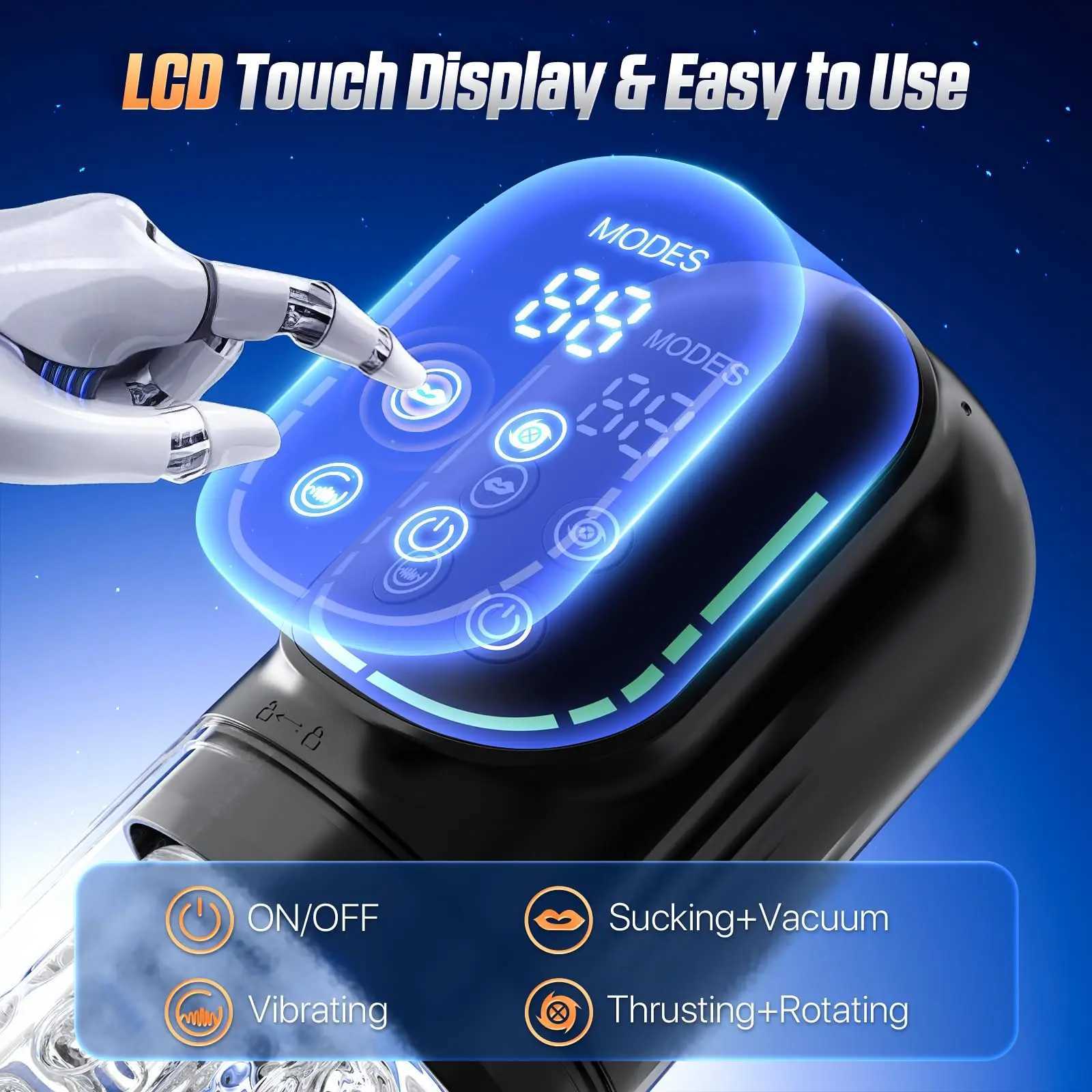 Automatic Sucking Licking Male Masturbator 7 Thrusting Rotation LCD Vacuum Penis Pump Real Pocket Pussy Stroker Blowjob Sex Toys W250618