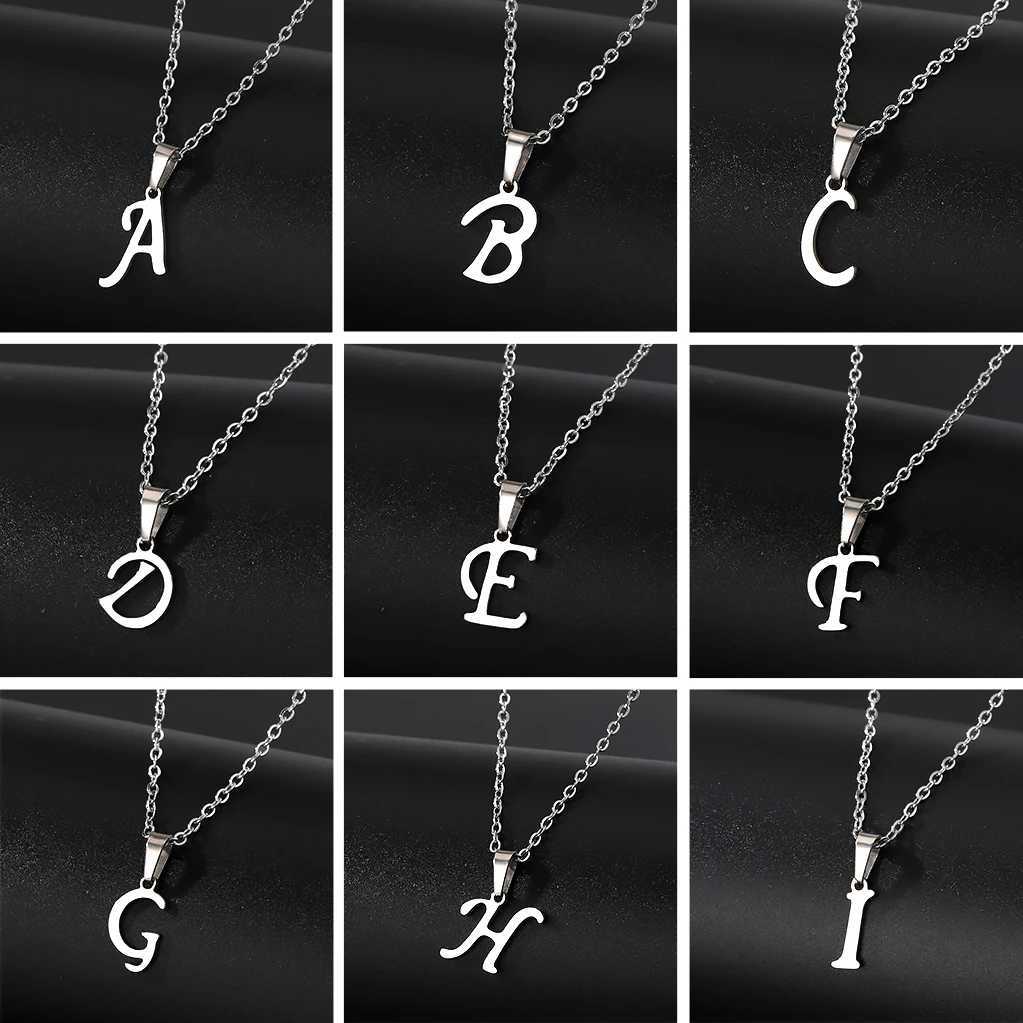 Stainless Steel English Alphabet 26 A-Z Letter Necklace Pendant for Women Men Capital Initial Name Necklace Birthday Gift W250618