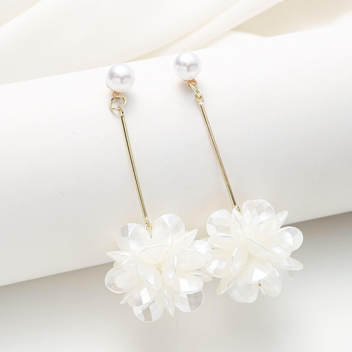 Minimalist Large and Small Pearl Stud Earrings with Unique Petal Design, Long Tassel Earrings, Versatile Ear Jewelry